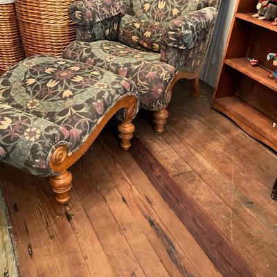 918 Vintage Upholstered Chair and Ottoman