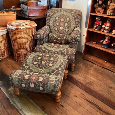 918 Vintage Upholstered Chair and Ottoman