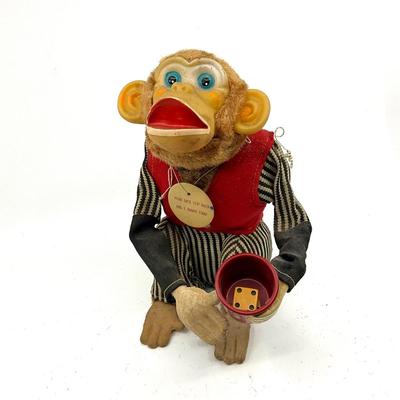 928 Vintage 1950 Cragston Craps Shooting Monkey with Dice Mechanical Toy
