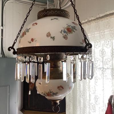 623 Antique Electrified Hanging Lamp w/Floral Design