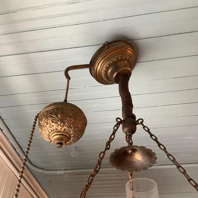 623 Antique Electrified Hanging Lamp w/Floral Design