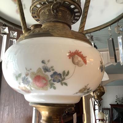 623 Antique Electrified Hanging Lamp w/Floral Design