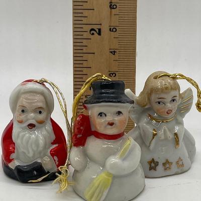 Lot of 3 porcelain Christmas Mini Bell Ornaments made in Japan Santa Snowman Angel