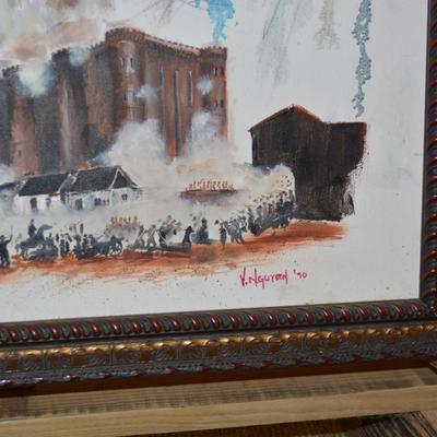 Framed 1990 Student Art Oil Painting "Reign of Terror"