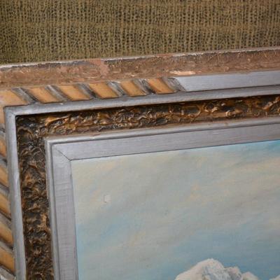 Heavy Vintage Ornate Wood Frame with Acrylic Mountain Landscape