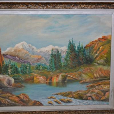 Heavy Vintage Ornate Wood Frame with Acrylic Mountain Landscape