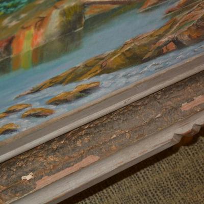 Heavy Vintage Ornate Wood Frame with Acrylic Mountain Landscape