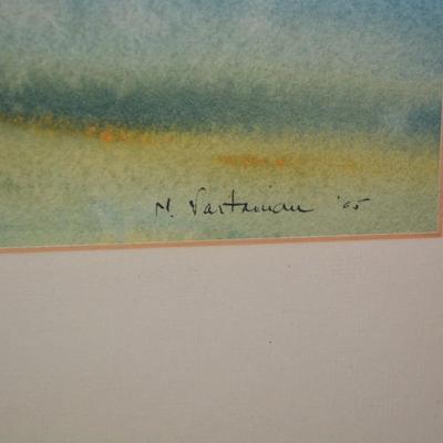 Framed & Matted Cool Tone Watercolor Print 1966