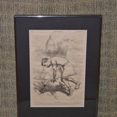Framed and Matted Single Page Thomas Nast Political Illustration "Caesar, Now Be Still" Print