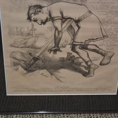 Framed and Matted Single Page Thomas Nast Political Illustration "Caesar, Now Be Still" Print