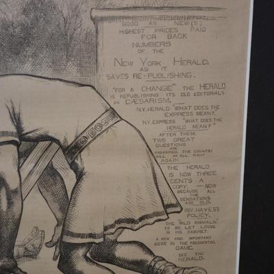 Framed and Matted Single Page Thomas Nast Political Illustration "Caesar, Now Be Still" Print