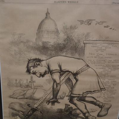 Framed and Matted Single Page Thomas Nast Political Illustration "Caesar, Now Be Still" Print