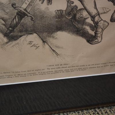 Framed and Matted Single Page Thomas Nast Political Illustration "Caesar, Now Be Still" Print