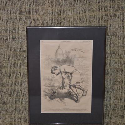 Framed and Matted Single Page Thomas Nast Political Illustration "Caesar, Now Be Still" Print