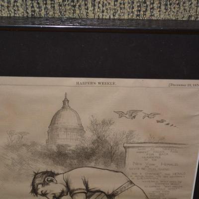 Framed and Matted Single Page Thomas Nast Political Illustration "Caesar, Now Be Still" Print