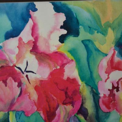Vibrant Floral Signed Watercolor Framed & Matted Georgiana B.