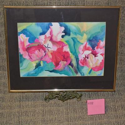 Vibrant Floral Signed Watercolor Framed & Matted Georgiana B.
