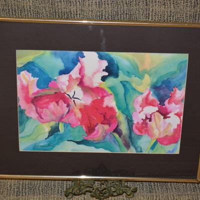 Vibrant Floral Signed Watercolor Framed & Matted Georgiana B.