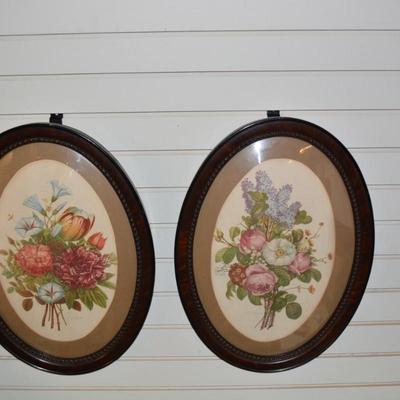 Vintage Pair of Convex Glass Floral Jean-Louis Prints
