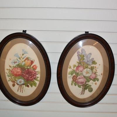 Vintage Pair of Convex Glass Floral Jean-Louis Prints