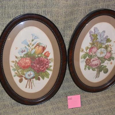Vintage Pair of Convex Glass Floral Jean-Louis Prints