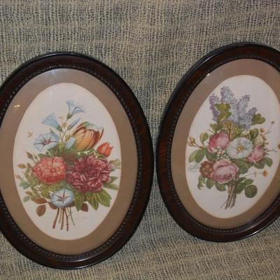 Vintage Pair of Convex Glass Floral Jean-Louis Prints