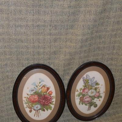 Vintage Pair of Convex Glass Floral Jean-Louis Prints