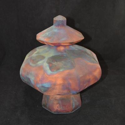 Vintage Raku Urn Felted Bottom & Lid '95