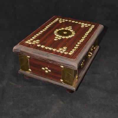 Wood & Brass Qatar Academy Lock Box with Leather Plaque