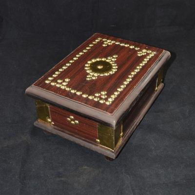 Wood & Brass Qatar Academy Lock Box with Leather Plaque