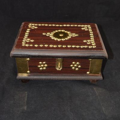 Wood & Brass Qatar Academy Lock Box with Leather Plaque
