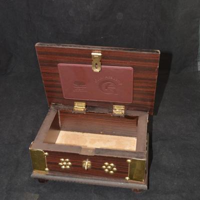 Wood & Brass Qatar Academy Lock Box with Leather Plaque