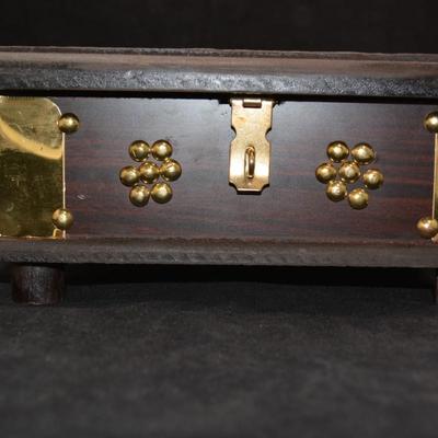 Wood & Brass Qatar Academy Lock Box with Leather Plaque