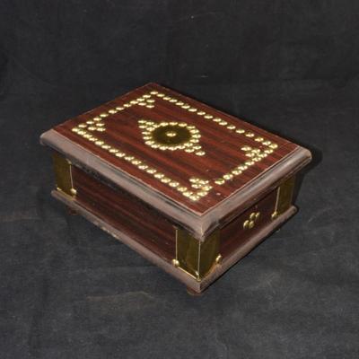 Wood & Brass Qatar Academy Lock Box with Leather Plaque