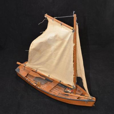 Vintage Wooden Fishing Sailboat 14"x13"x5"