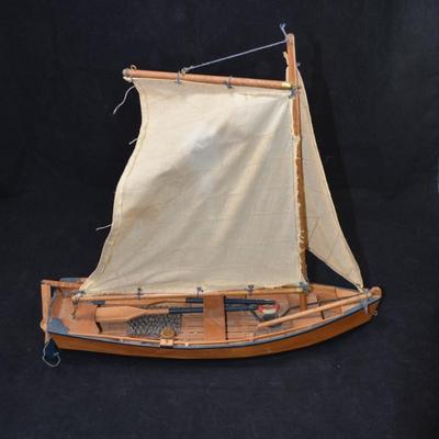 Vintage Wooden Fishing Sailboat 14"x13"x5"