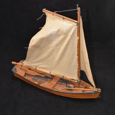 Vintage Wooden Fishing Sailboat 14"x13"x5"
