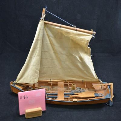 Vintage Wooden Fishing Sailboat 14"x13"x5"