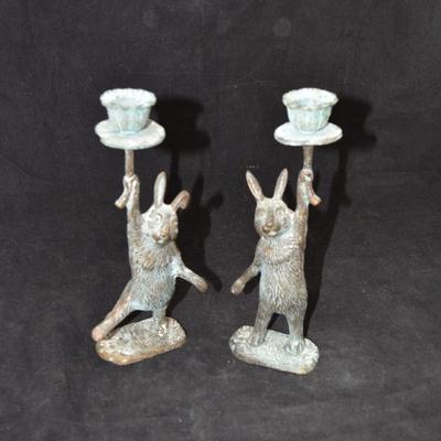 Set of 2 Brass Bunny Rabbit Candle Sticks