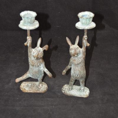 Set of 2 Brass Bunny Rabbit Candle Sticks