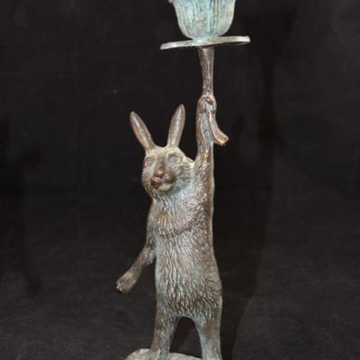 Set of 2 Brass Bunny Rabbit Candle Sticks