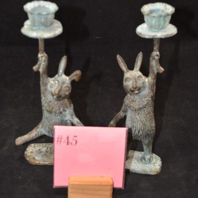 Set of 2 Brass Bunny Rabbit Candle Sticks
