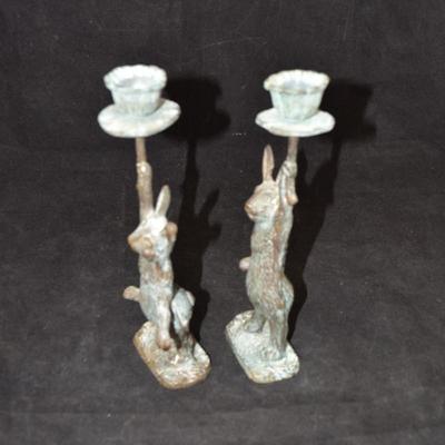 Set of 2 Brass Bunny Rabbit Candle Sticks