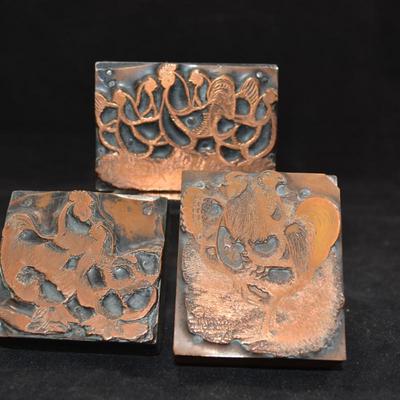 Vintage Copper Type Set Chicken Stamps