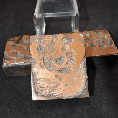 Vintage Copper Type Set Chicken Stamps