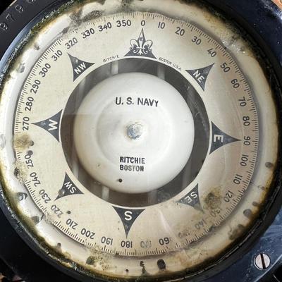 807 WWII U.S. Navy Ritchie & Sons Boston Ships Compass in Case