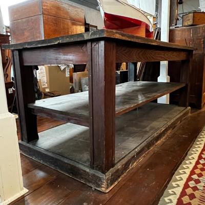 820 Large Antique Table with Shelves.