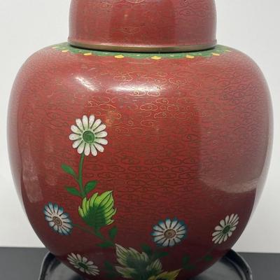 Vintage Chinese CloisonnÃ© floral Ginger Jar / Cover