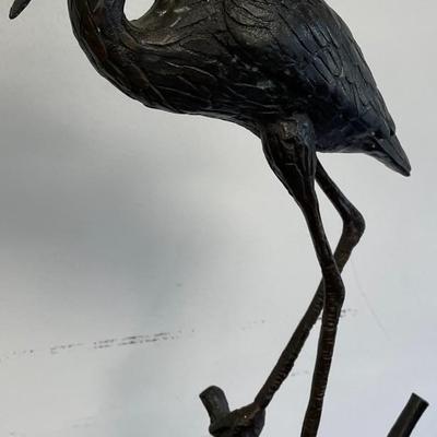 Tall Bronze American Heron Bird Figurine