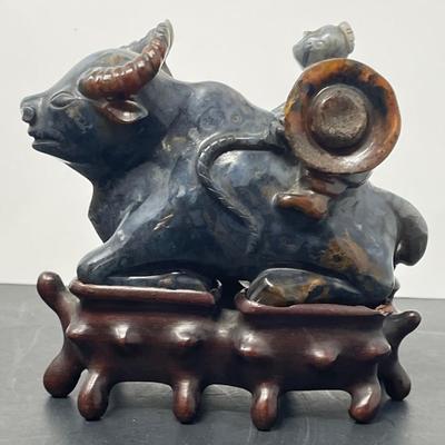 Vintage Chinese Lapis Male / Buffalo with Stand Figurine